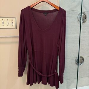 Blouson-Sleeve Belted Tunic - Plus size 18/20 - Raisin